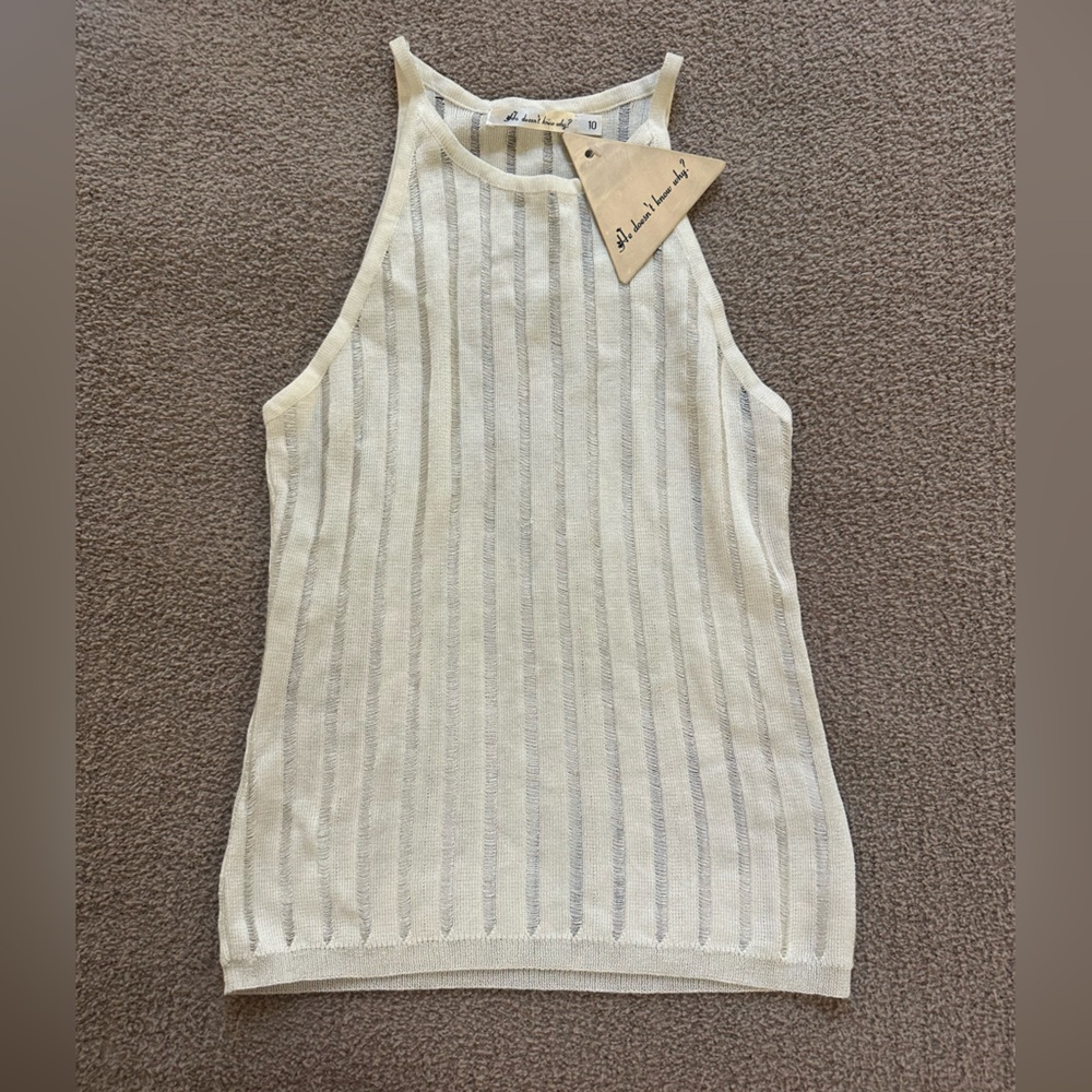 NWT He Doesn’t Know Why High-Neck Knit Tank in Cream Size M